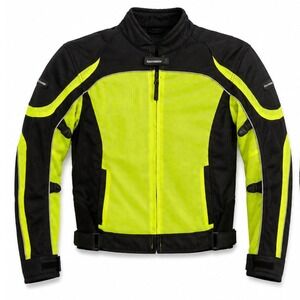 Tourmaster Hi Viz Neon Yellow Mesh Armored Reflective Motorcycle Riding Jacket